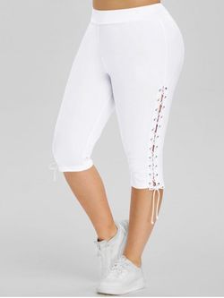 Pantalon Capri à Taille Haute de Grande Taille à Lacets - WHITE - 3X