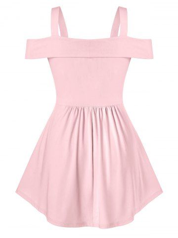 

Plus Size Bowknot A Line Cold Shoulder T Shirt, Pig pink