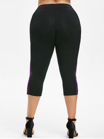 

Plus Size Buttons Plaid Capri Leggings, Purple amethyst