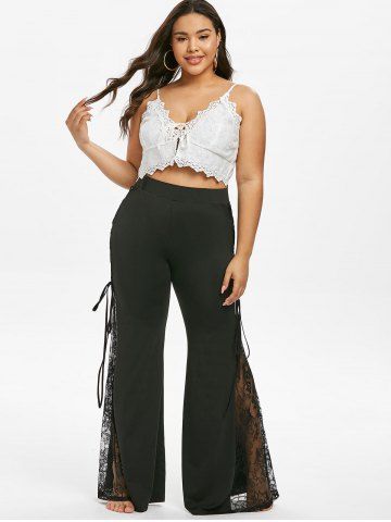 

Plus Size Lace Insert Bell Bottom Pants, Black