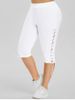 Pantalon Capri à Taille Haute de Grande Taille à Lacets - Blanc 5X