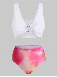 Maillot de Bain Bikini Teinté à Taille Haute Barre en U - Blanc M