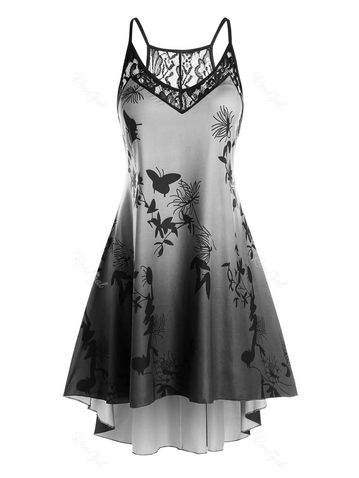 

Plus Size Printed Ombre Color High Low Dress, Ash gray