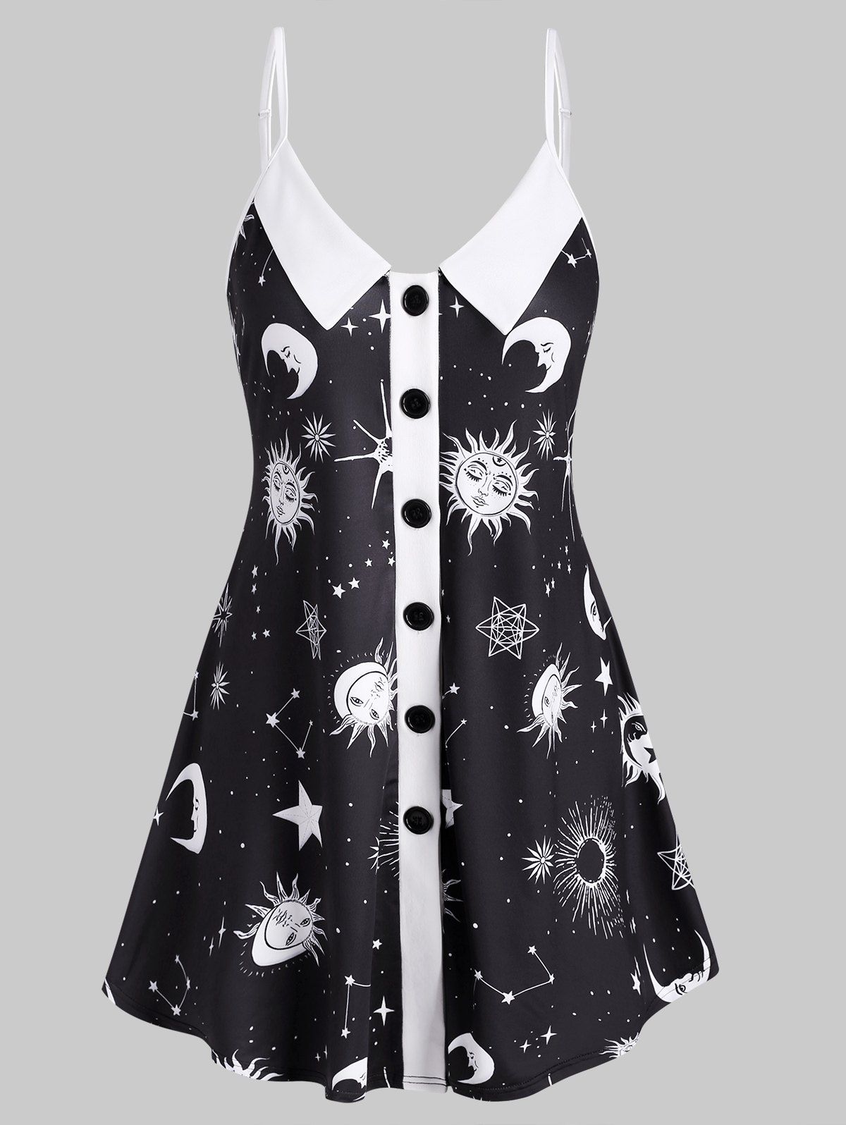 

Sun Star Moon Print Longline Cami Top, Black