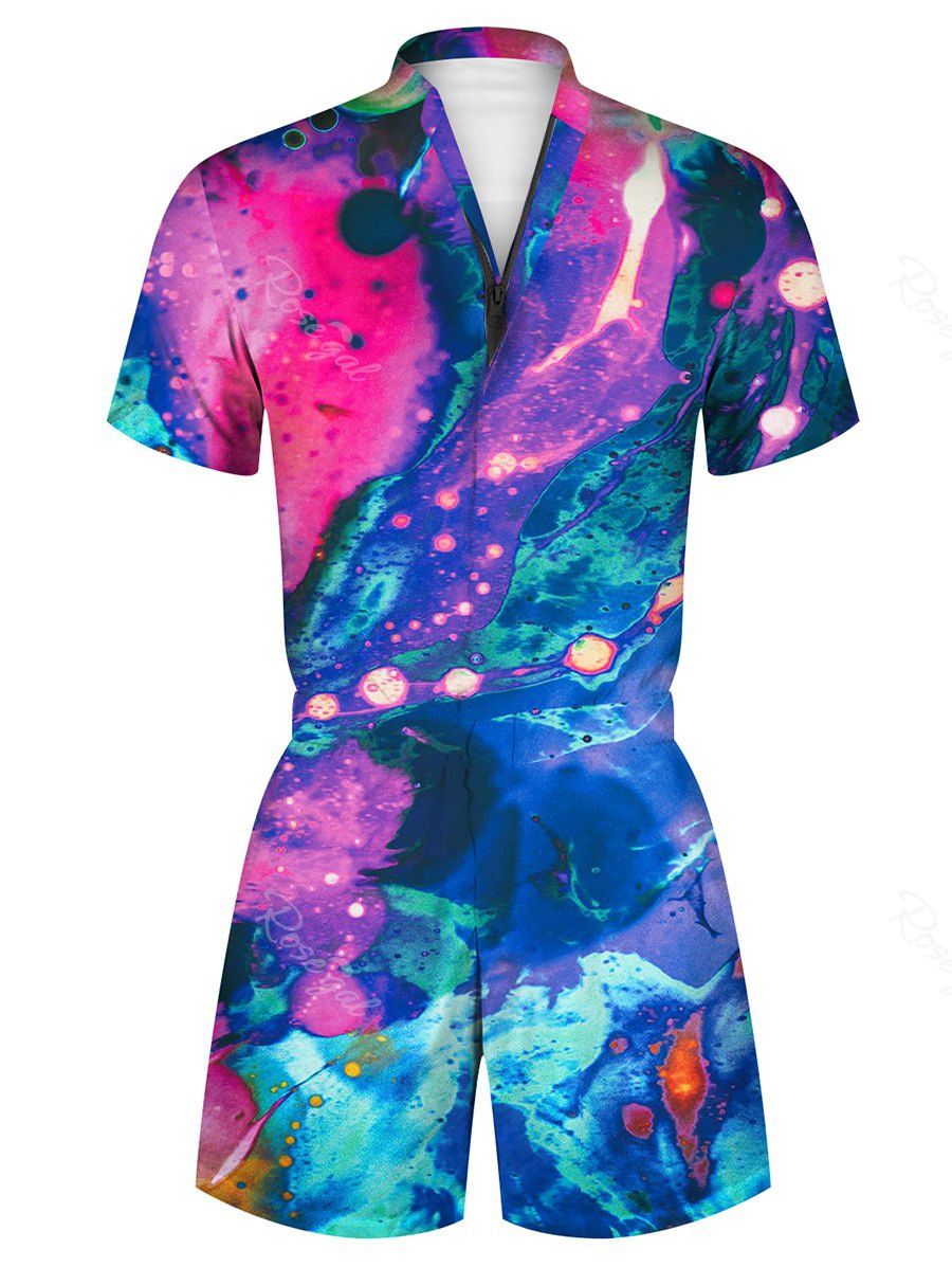 

Tie Dye Graphic Print Zipper Romper, Multi