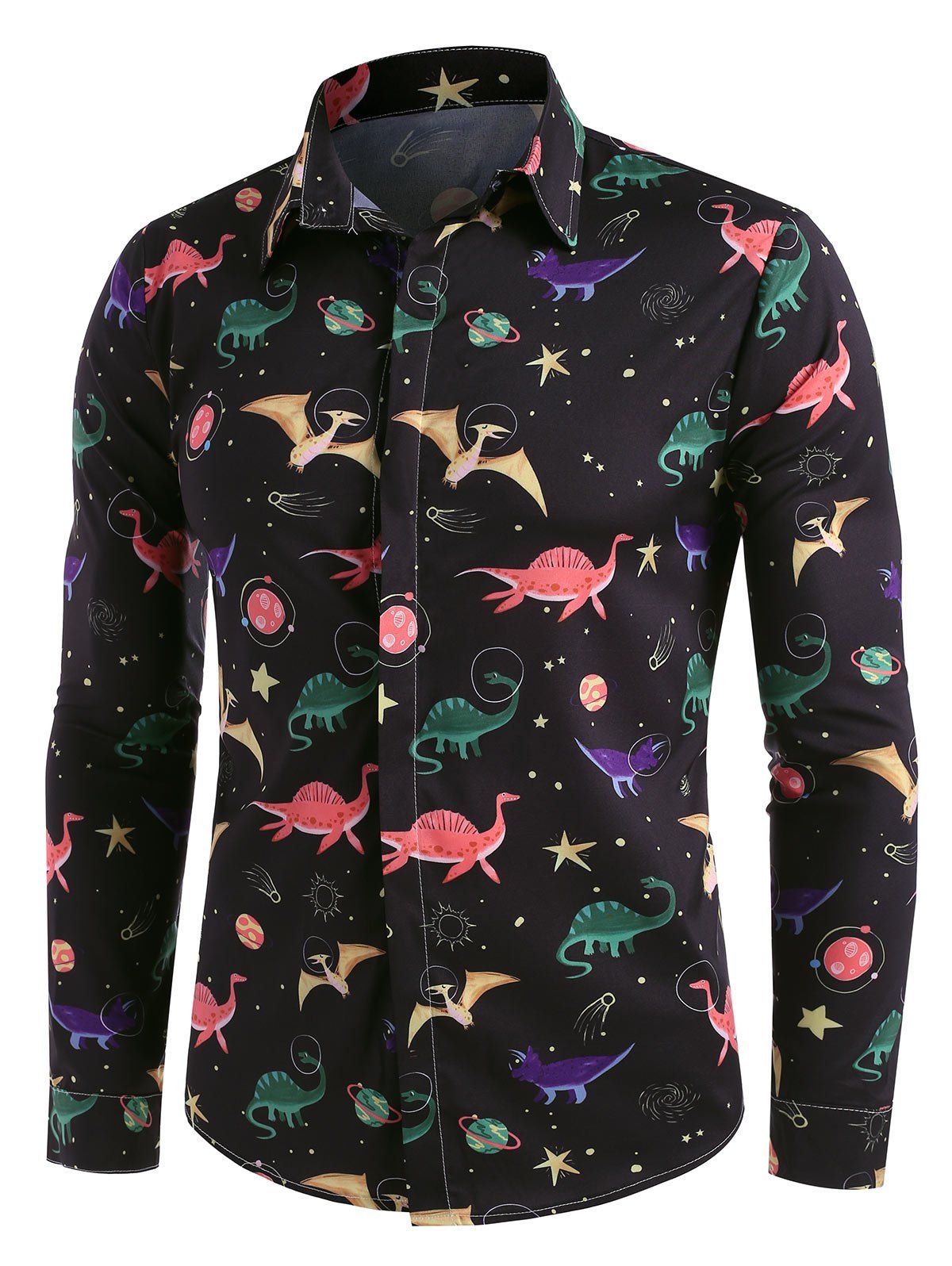 

Cartoon Dinosaur Print Button Up Long Sleeve Shirt, Multi