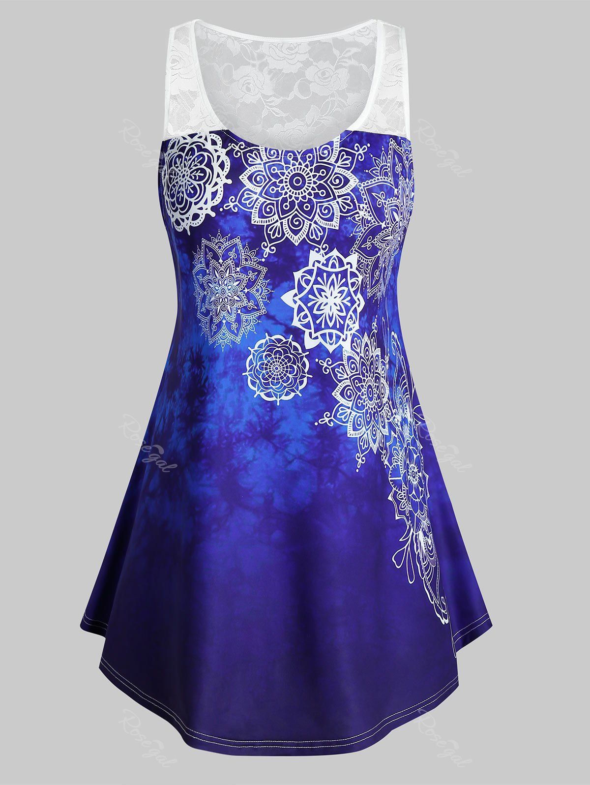 

Plus Size Tie Dye Bohemian Print Tank Top, Deep blue