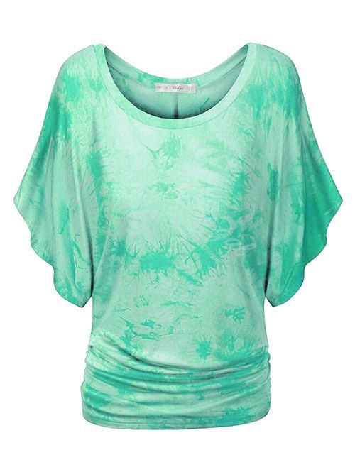 

Plus Size Tie Dye Ruched Batwing Sleeve Top, Mint green