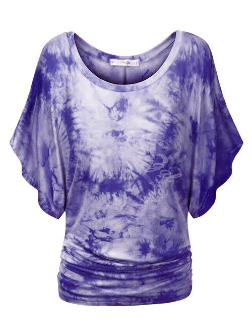 

Plus Size Tie Dye Ruched Batwing Sleeve Top, Light purple