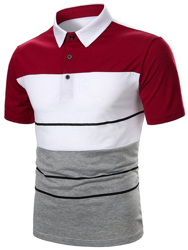 Quarter Button Turn Down Collar Contrast T-shirt [55% OFF] | Rosegal