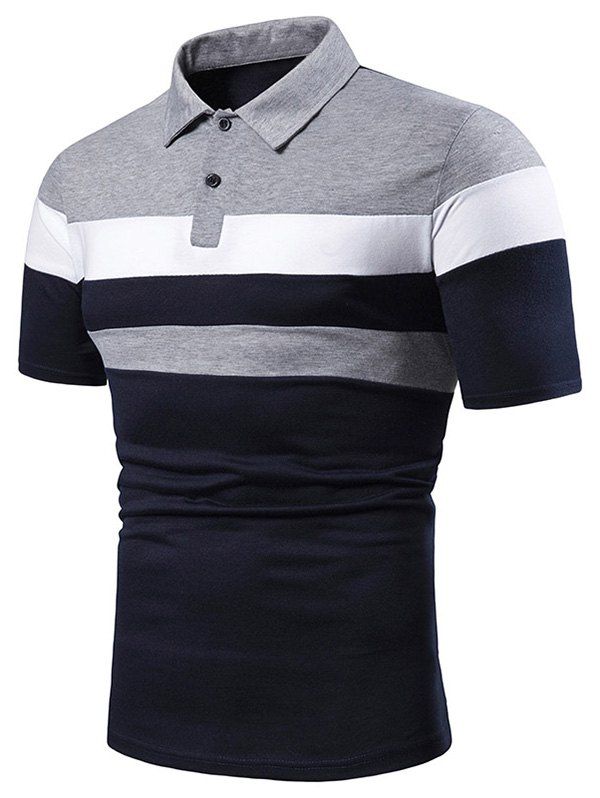 

Colorblock Striped Half Button Short Sleeve T Shirt, Gray