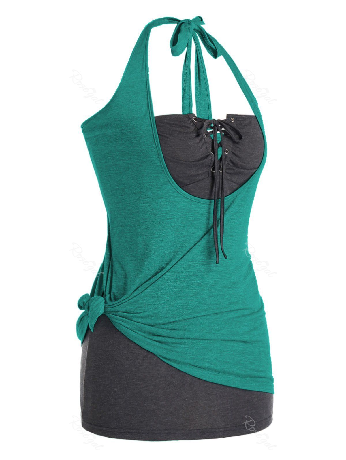 

Plus Size Knotted Halter Top and Lace Up Tube Top Set, Sea turtle green