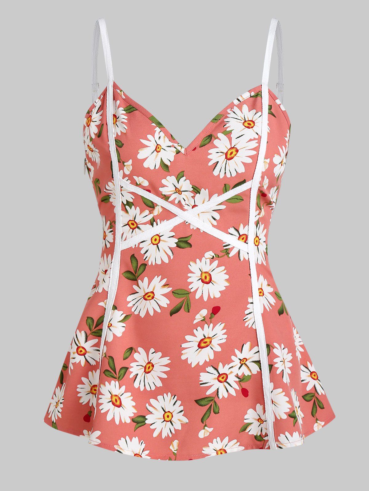 

Floral Print Crisscross Cami Tank Top, Pink rose