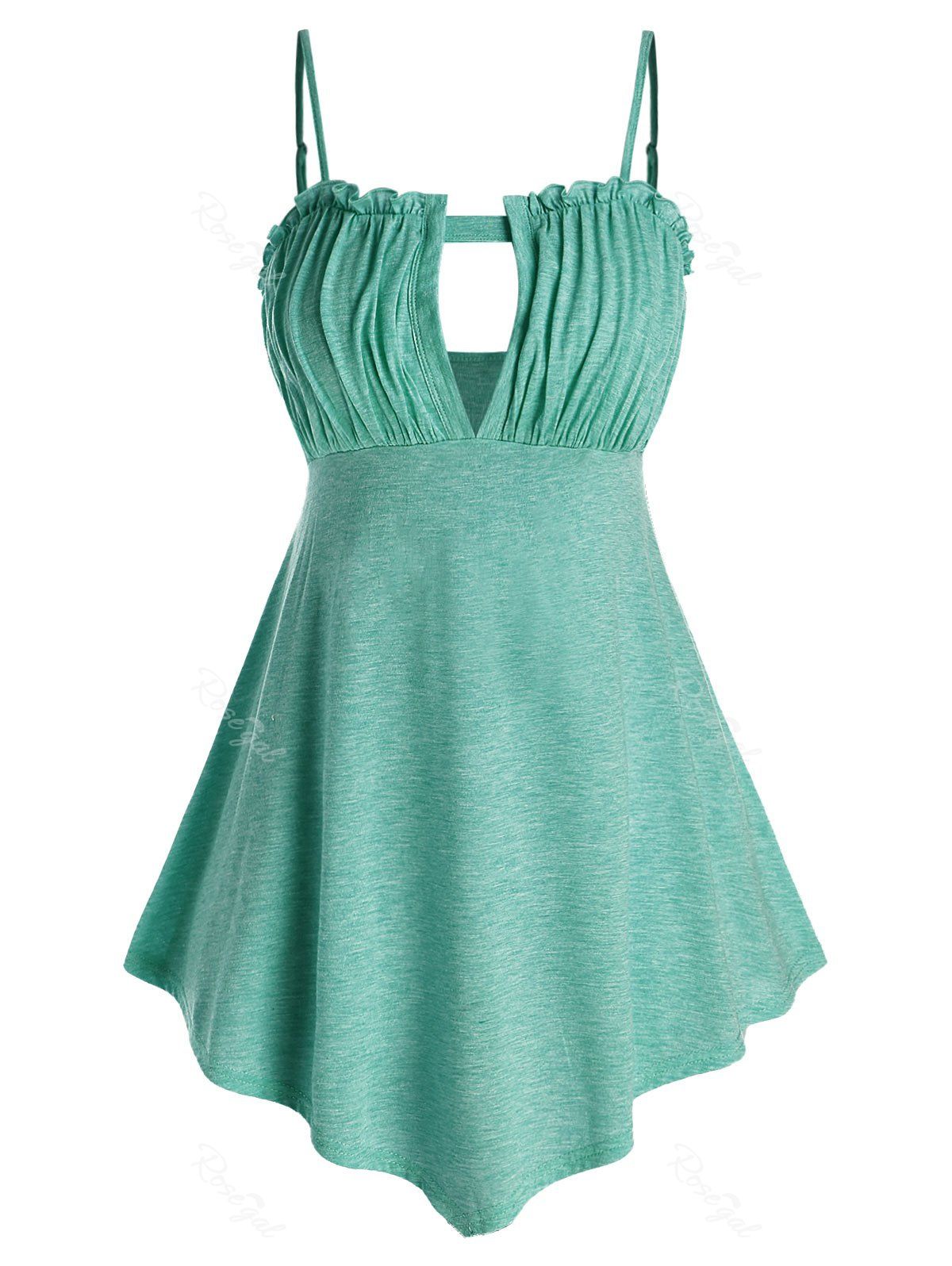

Plus Size Ruched Keyhole Tank Top, Medium turquoise