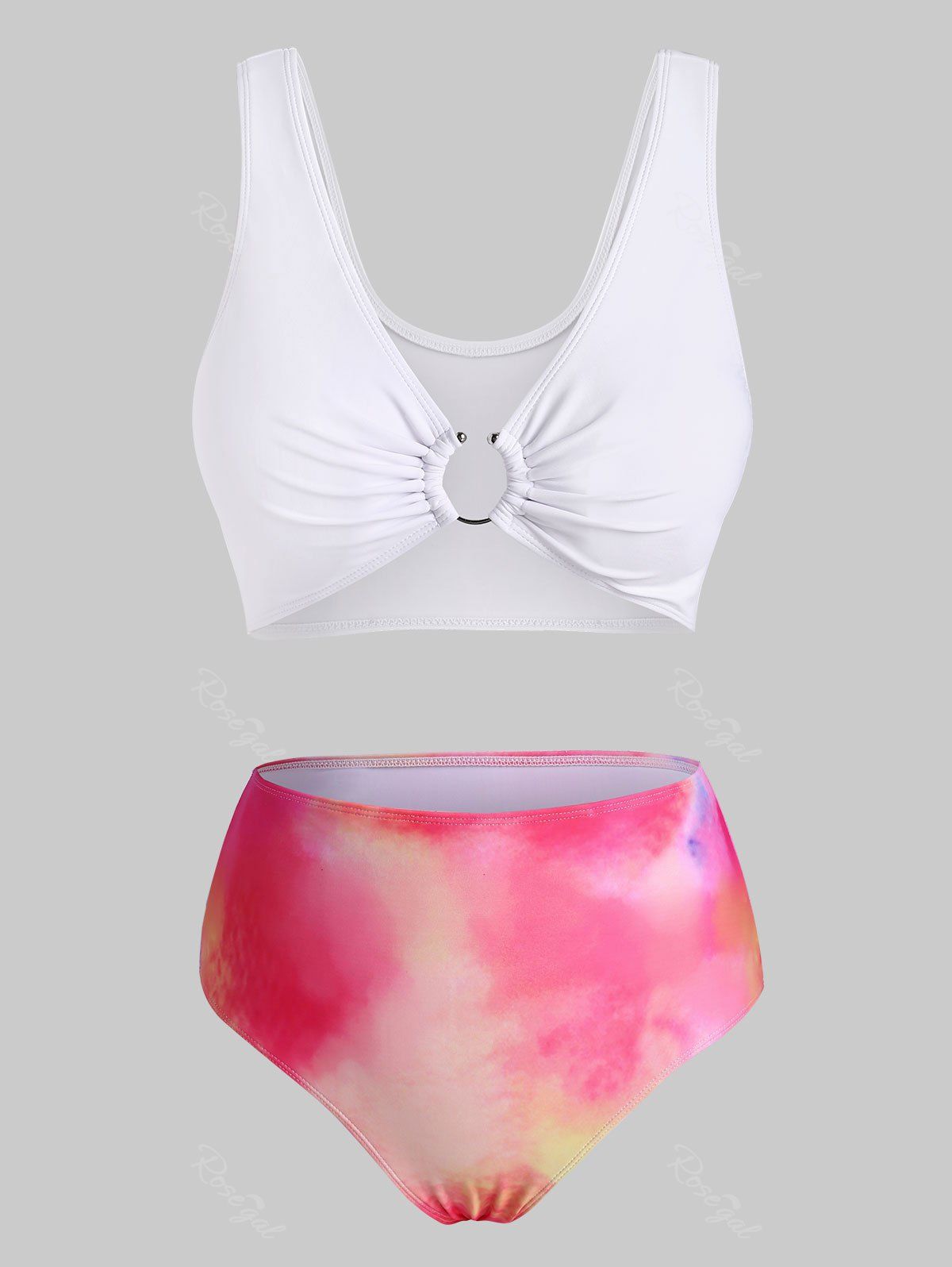 Maillot de Bain Bikini Teinté à Taille Haute Barre en U Blanc M