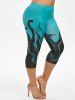 Plus Size Galaxy Octopus Print Capri Leggings -  