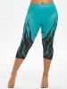 Plus Size Galaxy Octopus Print Capri Leggings -  