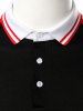 Striped Trim Turndown Collar Short Sleeve T Shirt -  