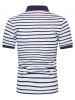 Turn Down Collar Quarter Button Striped Print T-shirt -  