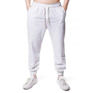 

Solid Casual Drawstring Jogger Pants, White