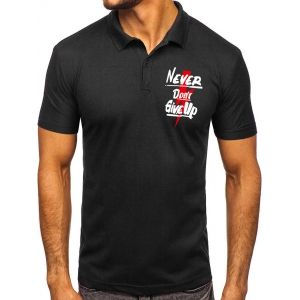 

Lightning Slogan Print Turn Down Collar T-shirt, Black