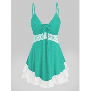 

Plus Size Lace Up Flounce Tank Top, Medium turquoise