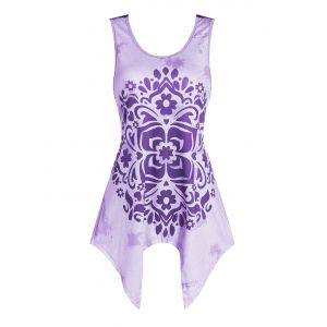 

Lace Insert Flower Print Handkerchief Tank Top, Purple