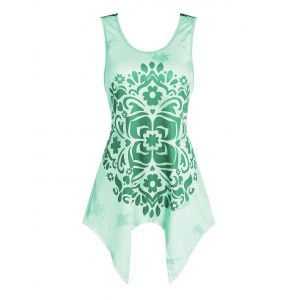 

Lace Insert Flower Print Handkerchief Tank Top, White