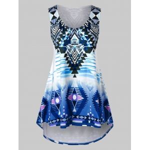 

Plus Size High Low Geometry Tank Top, Cobalt blue