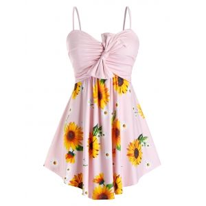 

Plus Size Sunflower Bowknot Backless Ruched Cami Top, Pig pink