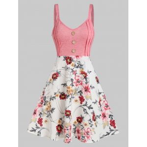 

Floral Print Mock Button High Waist Cami Dress, Pink rose