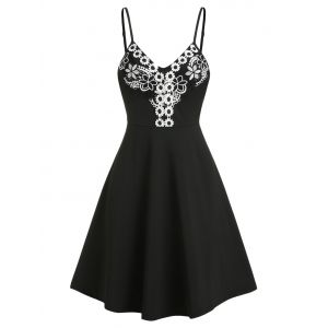 

Floral Embroidery Cami A Line Dress, Black