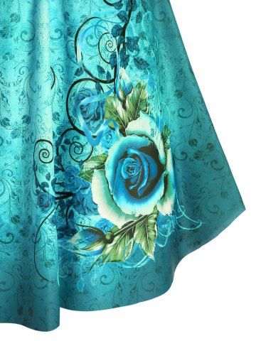 

Plus Size Empire Waist Floral Tribal Print Tankini Swimwear, Light sea green