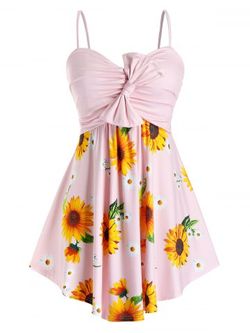 Plus Size Sunflower Bowknot Backless Ruched Cami Top - PIG PINK - L