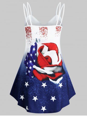 

Plus Size Patriotic American Flag Print Cami Top, Deep blue