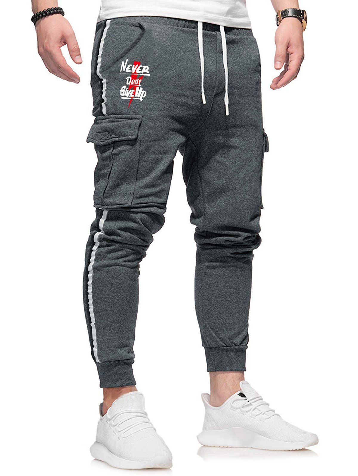 

Slogan Lightning Print Striped Jogger Pants, Dark gray