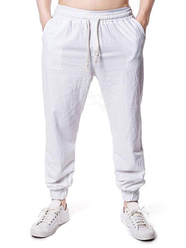 

Solid Casual Drawstring Jogger Pants, White