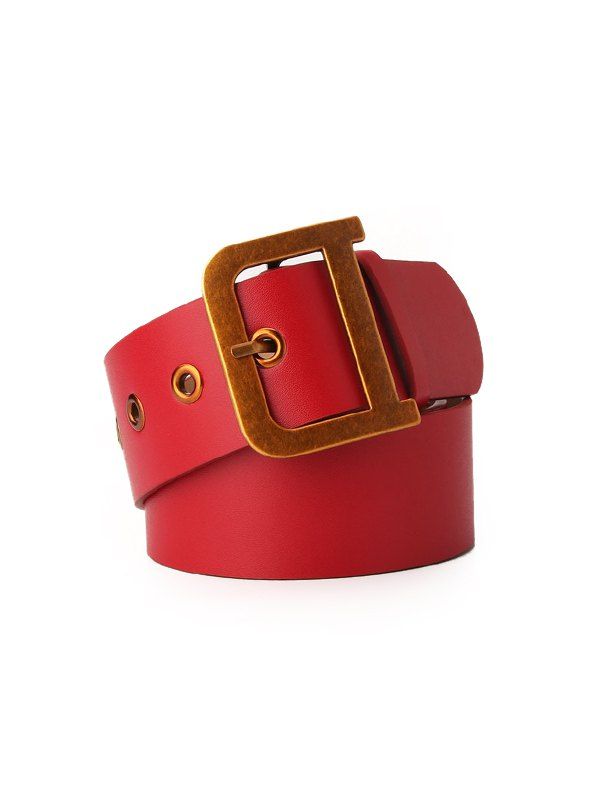 

D-shaped Alloy Buckle PU Leather Belt, Ruby red