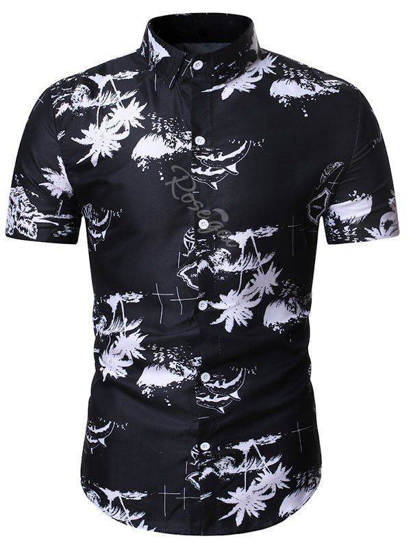 

Palm Tree Dolphin Print Beach Shirt, Black