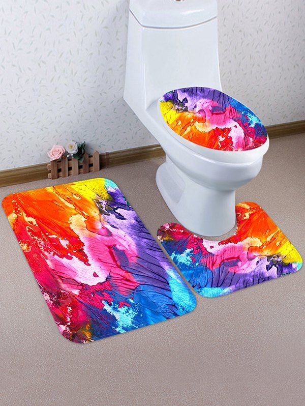 

Oil Painting Pattern 3 Pcs Bathroom Toilet Mat, Multi
