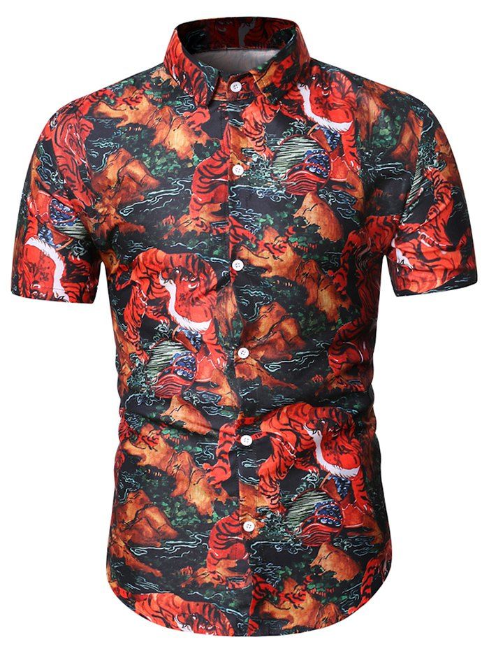 

Tiger Print Short Sleeve Shirt, Multi-d