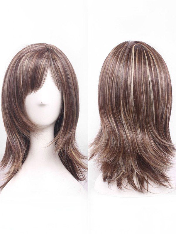 

Medium Side Bang Straight Mixed Color Synthetic Wig, Coffee
