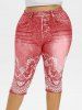 Legging Capri 3D Fleuri Imprimé de Grande Taille - Rose  4X