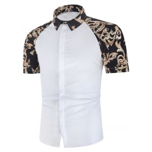 

Baroque Print Contrast Raglan Sleeve Casual Shirt, White