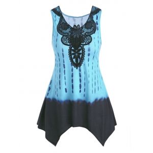 

Dip Dye Guipure Panel Handkerchief Tank Top, Deep sky blue
