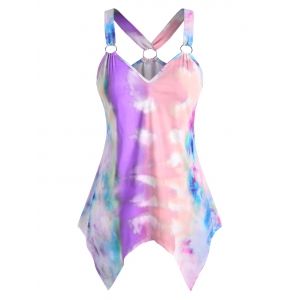 

Plus Size O Ring Tie Dye Handkerchief Tank Top, Light purple