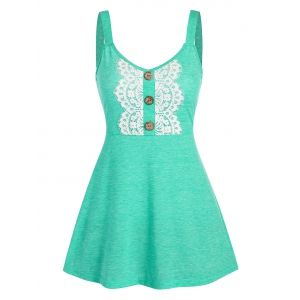 

Button Fit And Flare Space Dye Tank Top, White