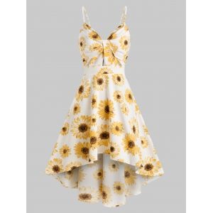 

Spaghetti Strap Sunflower Print High Low Dress, Sun yellow