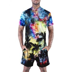 

Tie Dye Galaxy Palm Tree Print Romper, Multi