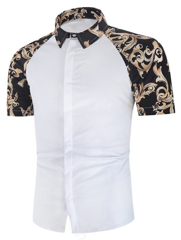 Best Baroque Print Contrast Raglan Sleeve Casual Shirt  